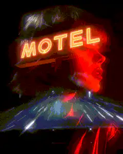 Neon Motel Sign with Woman's Profile