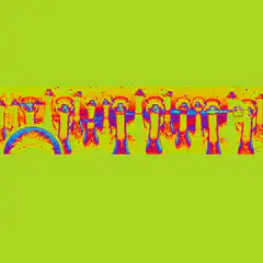 Psychedelic angels on rainbow arch