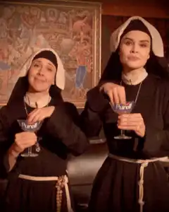 Two nuns dancing with Purell