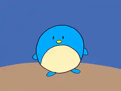 Blue bird inflates into a spiky ball