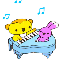 yellow bear playing piano with pink bunny