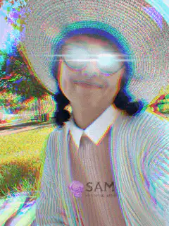 glitchy woman in hat