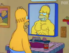 Homer Simpson admires muscular reflection