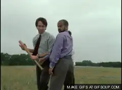Bill Lumbergh smashes printer with bat