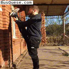 Man kicks shoe off wall, pants drop