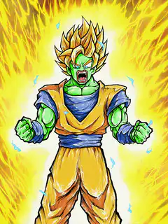 Green Super Saiyan screaming