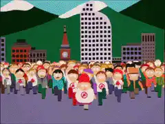 South Park kids marching in protest