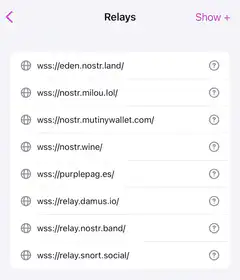Nostr Relay List and Copy Menu