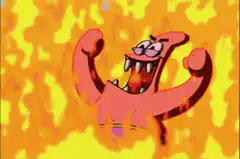 Patrick Star laughing in flames