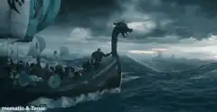 Viking ship hits a wave