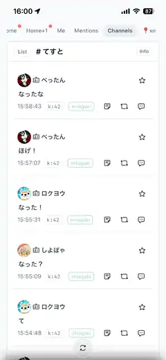 Twitter Channels list with Japanese posts