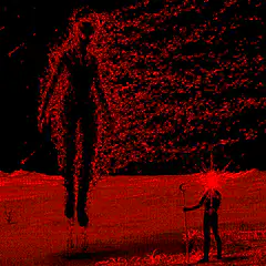 Red particle man and small figure