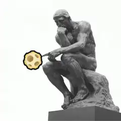 The Thinker pointing at cheese