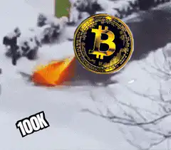 Bitcoin coin melting in snow