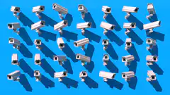 grid of security cameras on blue background