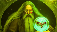Green Gandalf with sunglasses and crystal ball