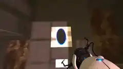 Portal gun shooting blue and orange portals