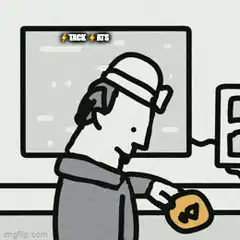 guy holding coin in front of screen