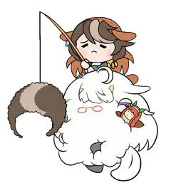 chibi character riding fluffy creature