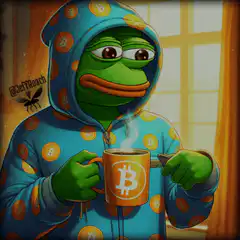 Pepe holding Bitcoin mug with GM text