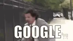 Man running into fence with GOOGLE text
