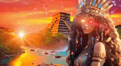 Bitcoin sun hello with aztec woman