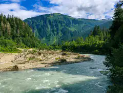 River flowing through a lush green valley