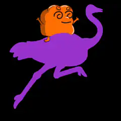 Orange character riding purple ostrich
