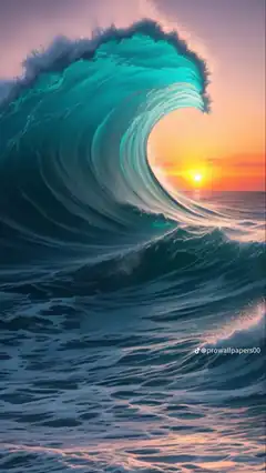 Giant curling wave at sunset