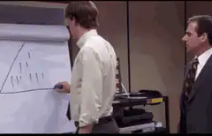 Jim draws pyramid, Michael stares
