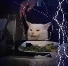 White cat with lightning flashes
