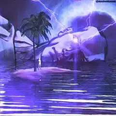 Anime girl on island with lightning