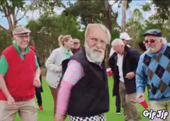 Old man dancing with pink sleeves