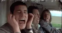 Three men screaming in a van