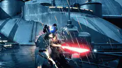 Rey and Kylo Ren lightsaber duel