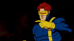 Cyclops blasts a man through a window