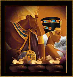 Nefertiti and Pharaoh with burning incense