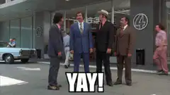 The Blues Brothers jumping and yelling YAY