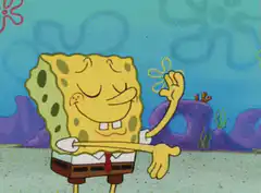 SpongeBob sniffing a flower