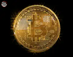 Golden Bitcoin with Glowing Rays