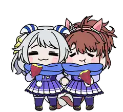 Two anime girls sharing a scarf and sweet potatoes
