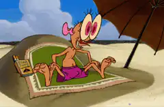Stimpy drooling on the beach