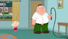 Peter Griffin whips Stewie with a belt