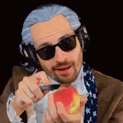 Benjamin Franklin eating a peach