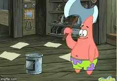 Patrick Star swings axe into paint can