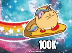 Pusheen the Cat on a Pizza with Rainbow