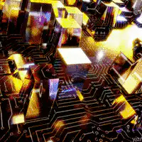 glowing circuit board cubes
