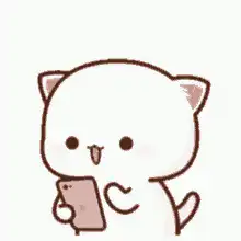 cute cat looking at phone with hearts