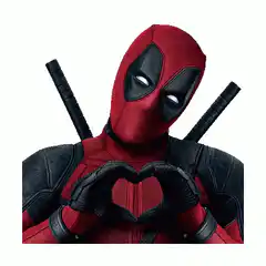 Deadpool making a heart with his hands