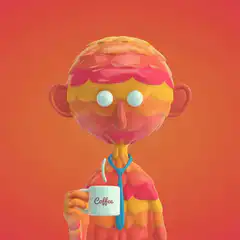3d character holding coffee mug